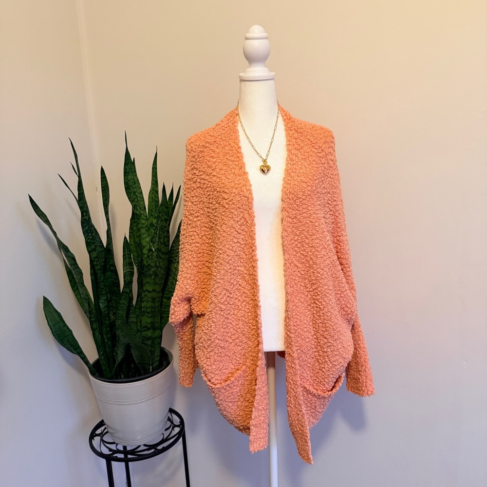 Umgee | Oversized Batwing Peach Bouclé Knit Cardigan